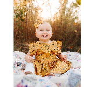 Mustard Dress Fall Easter Dress Floral Spring Easter Girl Outfit Clothes